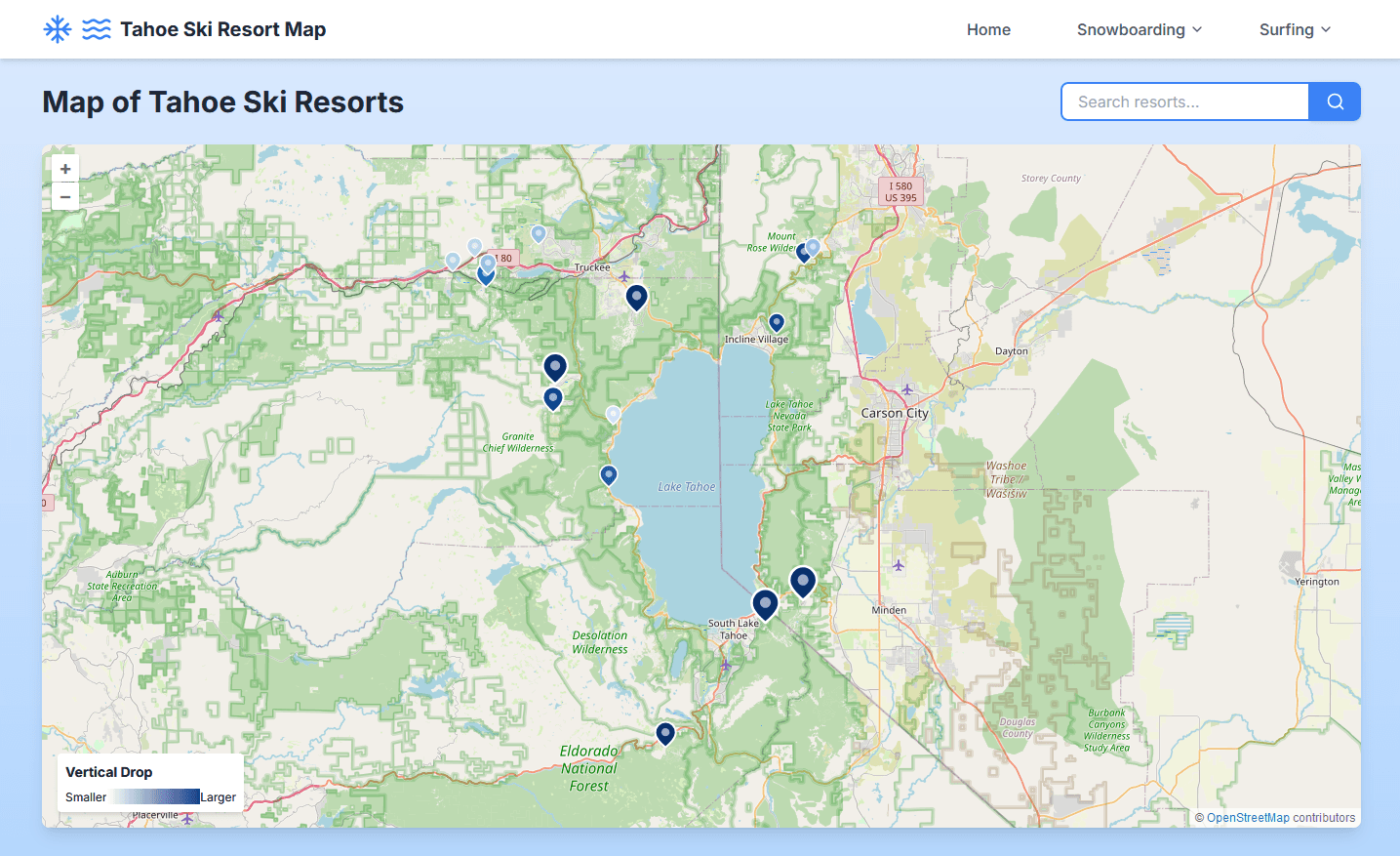 Map of Tahoe ski resorts