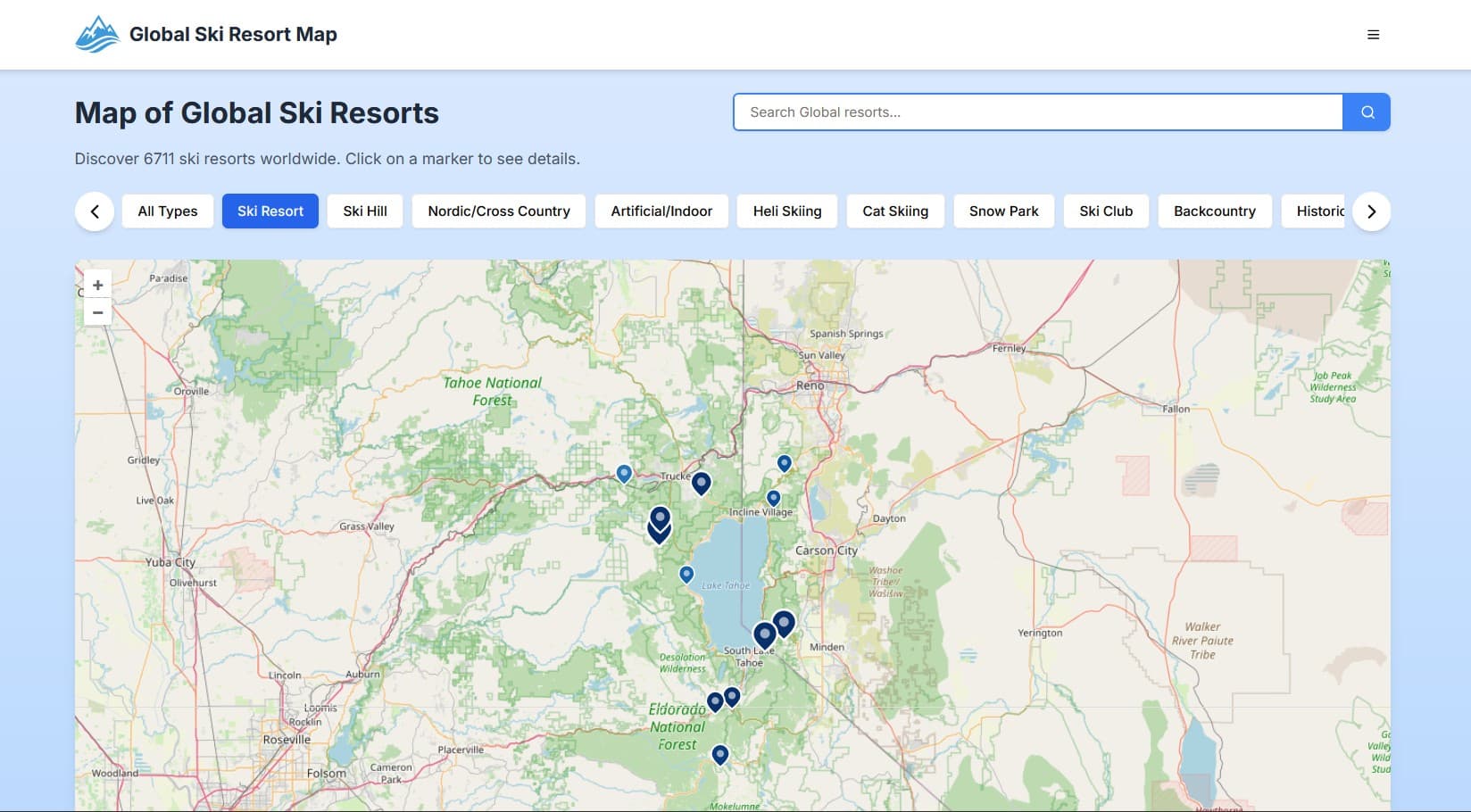 Map of Tahoe ski resorts